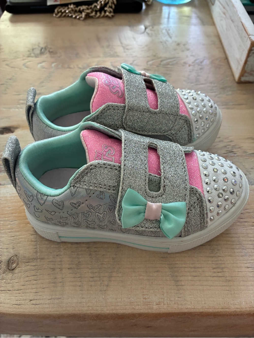 Skechers Girls Glitter Sneakers with Pink & Mint Accents